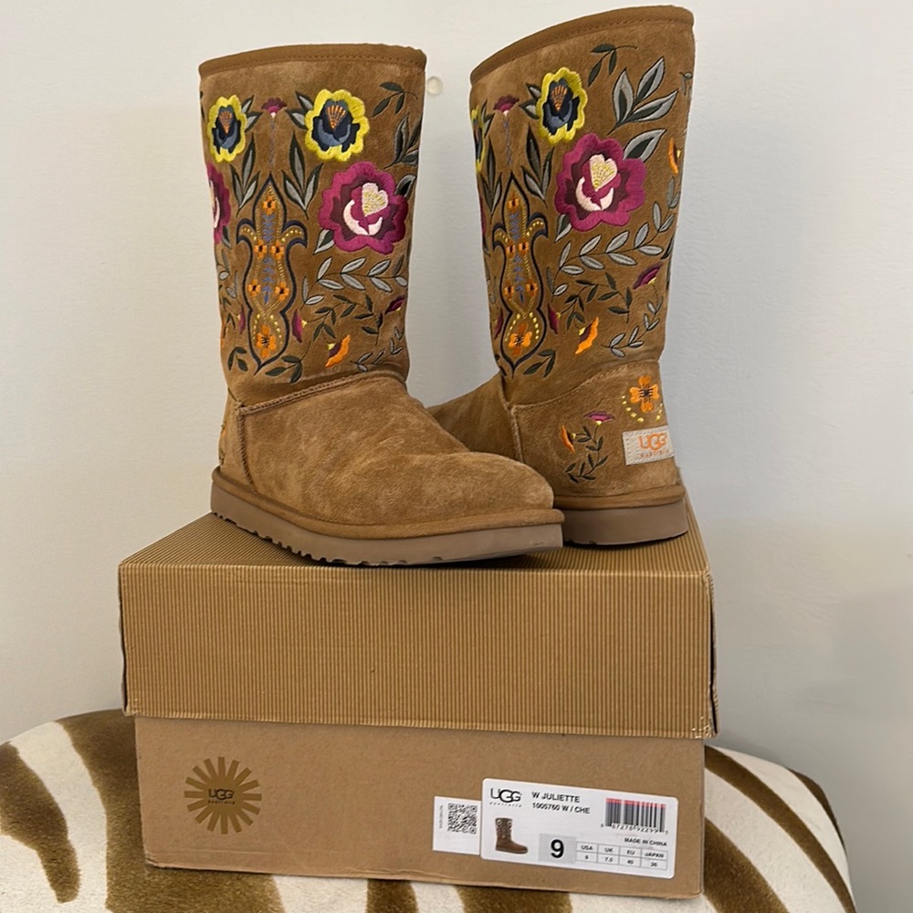 UGG Juliette Floral Tall boots; limited Edition. 9 chestnut. Too big for me.